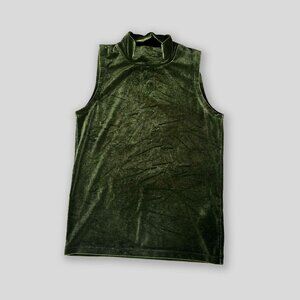 J. CREW Green Crushed Velvet Sleeveless Mockneck Top Sz XXS